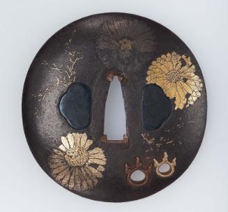 Tsuba with design of chrysanthemums and flaming jewels