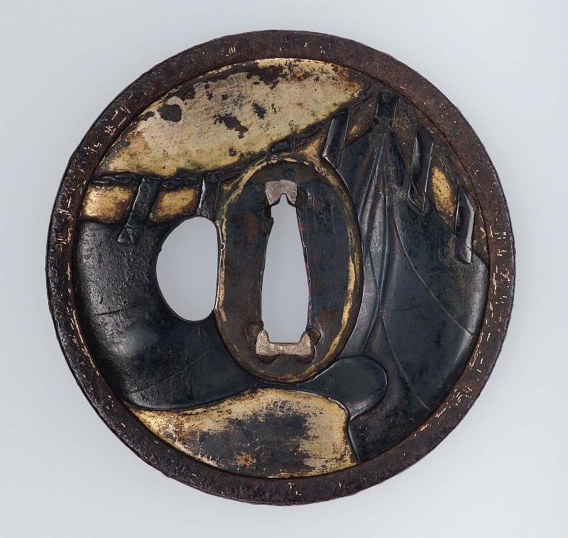 Tsuba with design of bamboo and picnic curtain