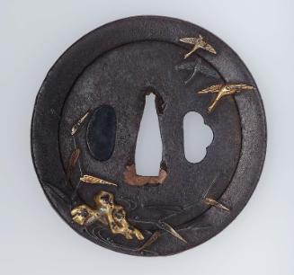 Tsuba with design of geese, reeds, rocks and stream