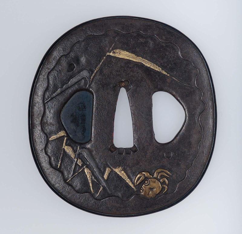 Tsuba with design of crab and reeds