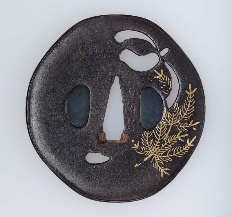 Tsuba with design of orchid and ferns