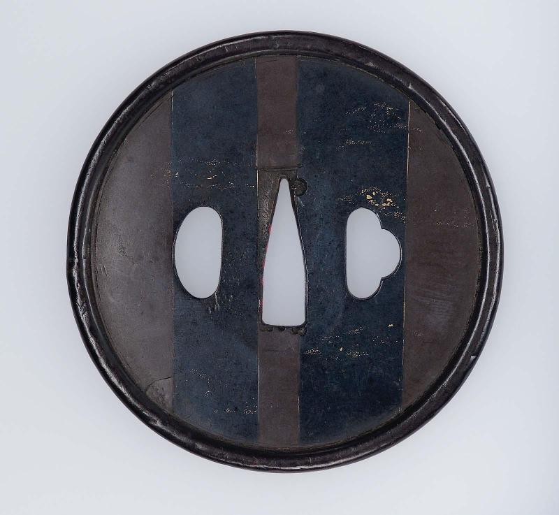 Tsuba with striped pattern and scattered gold motifs