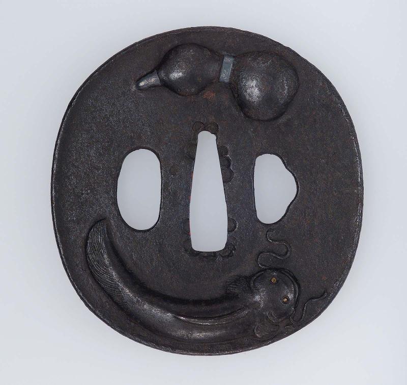 Tsuba with design of catfish and gourd