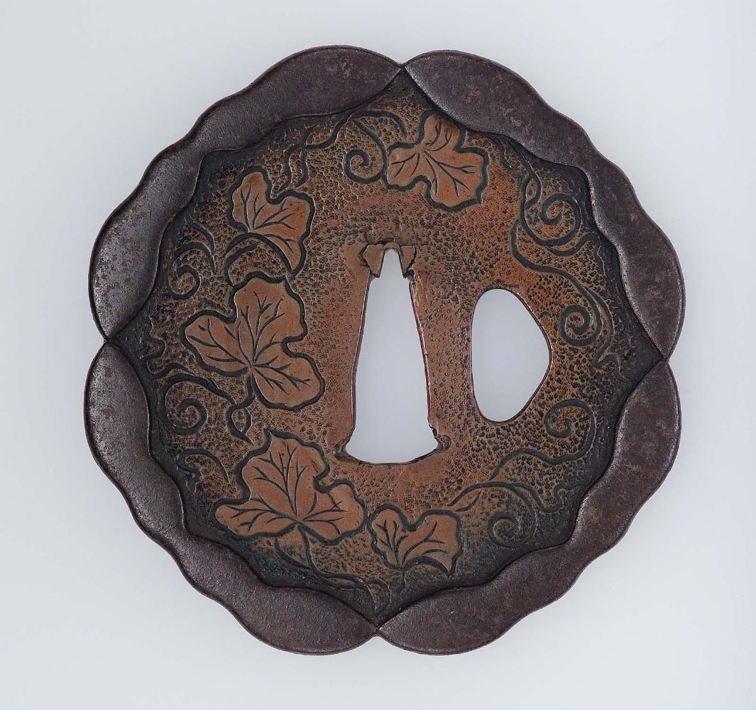 Tsuba with design of frog and reeds