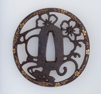 Tsuba with design of cherry blossom and waves