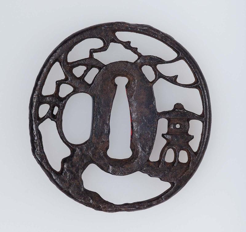 Tsuba with design of tree and lantern
