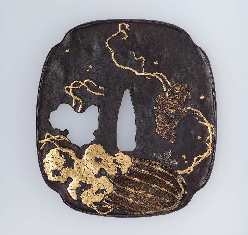 Tsuba with design of melon, leaves and tendrils