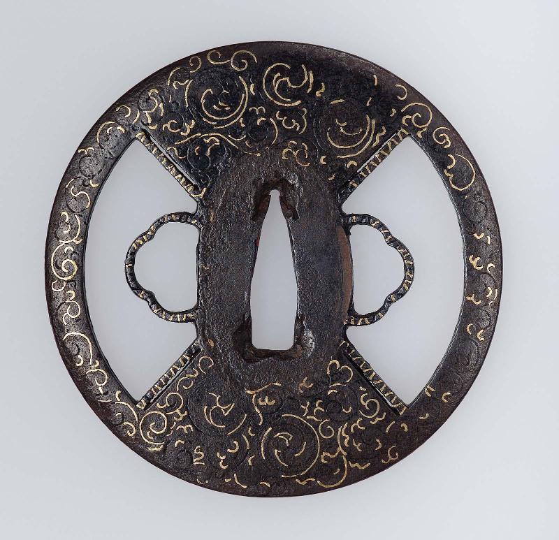 Tsuba with stylized peony ornament