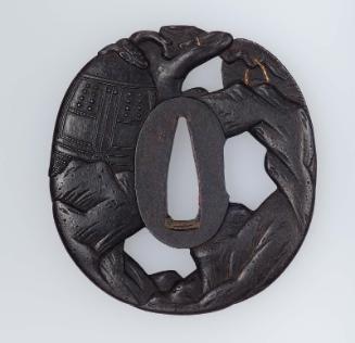 Tsuba with design of Benkei carrying the bell of Miidera Temple