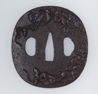 Tsuba with design of squirrels and vine