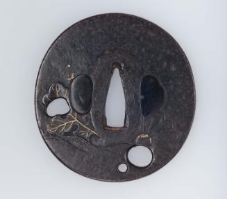 Tsuba with design of chrysanthemums, maples and waves