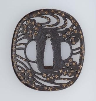 Tsuba with design of cherry blossoms on a stream