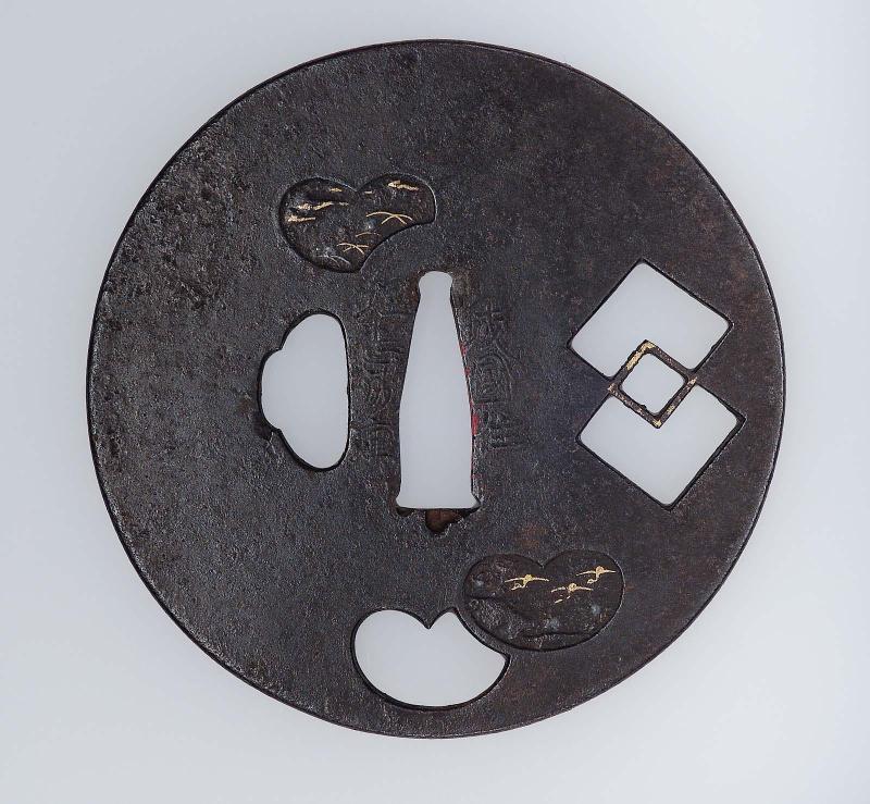 Tsuba with design of overlapping squares and fan-shapes