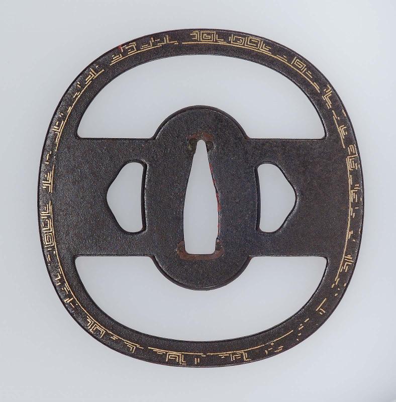 Tsuba with a band of geometric pattern