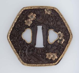 Tsuba with design of cherry blossom and lotus