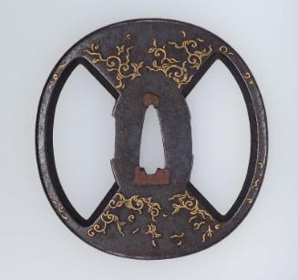 Tsuba with design of tendrils, with fan-shaped openings