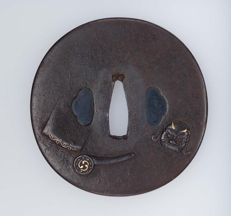 Tsuba with design of onigawara and other roof-tiles