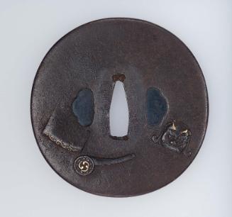 Tsuba with design of onigawara and other roof-tiles