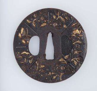 Tsuba with design of butterflies and peonies