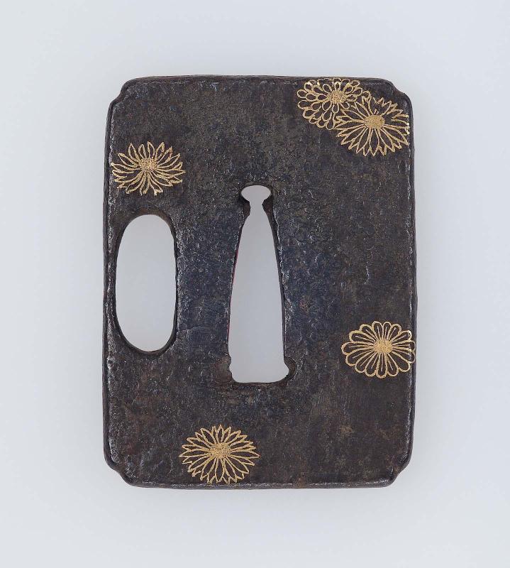 Tsuba with design of chrysanthemum blossoms