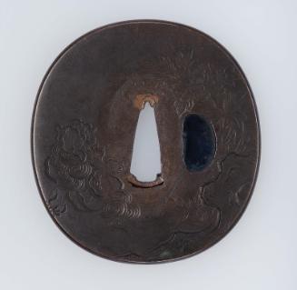 Tsuba with design of shishi and young