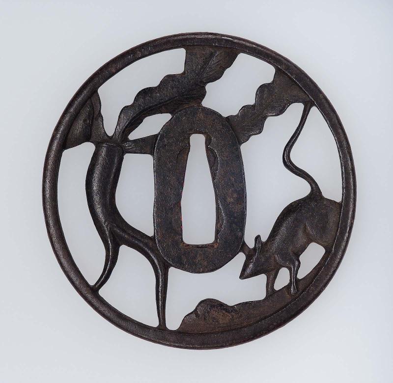 Tsuba with design of squirrel and radish