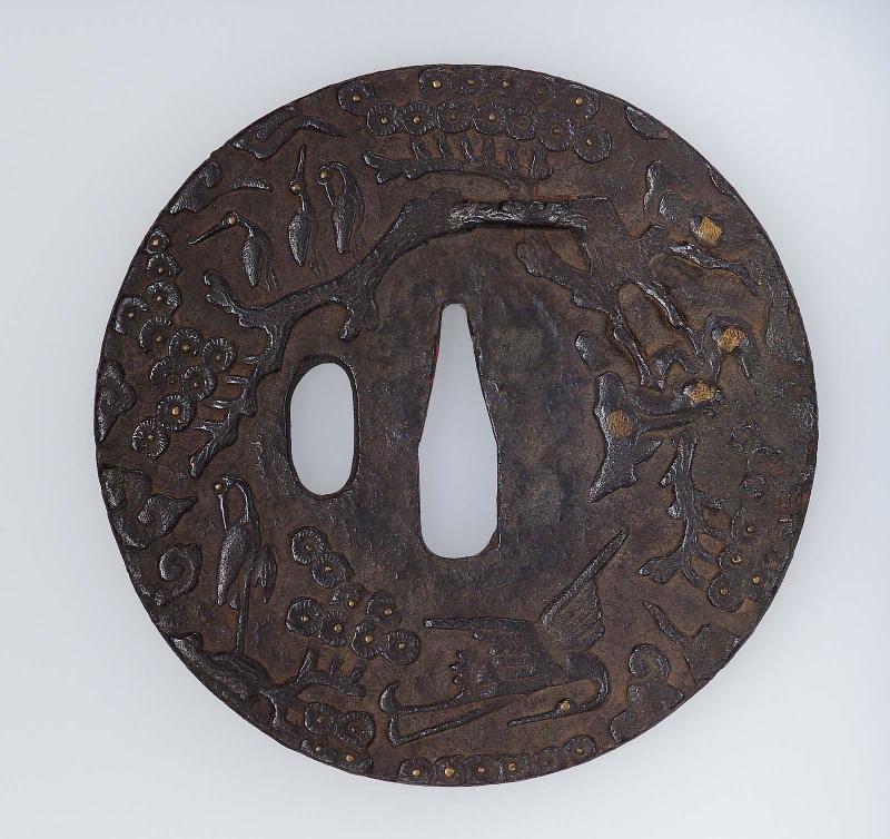 Tsuba with design of cranes and pines