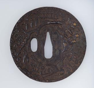 Tsuba with design of cranes and pines