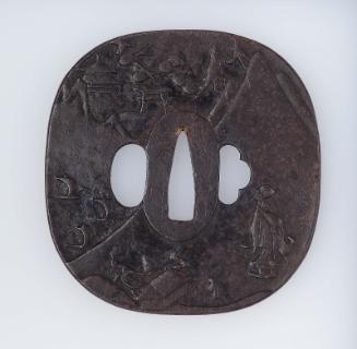 Tsuba with design of a landscape with figures