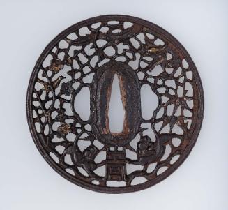 Tsuba with design of fabulous beasts and cherry blossom
