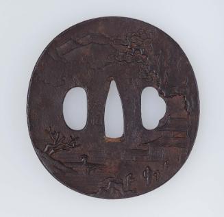 Tsuba with design of a landscape with figures