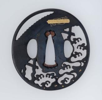 Tsuba with design of bridge, waves and scroll