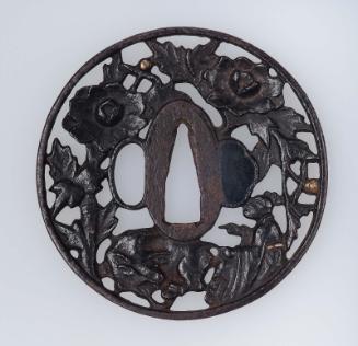 Tsuba with design of Chinese, buffalo and plants