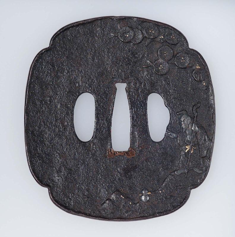Tsuba with design of Chinese scholar and pine tree