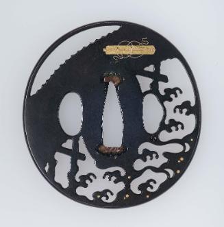 Tsuba with design of bridge, waves and scroll