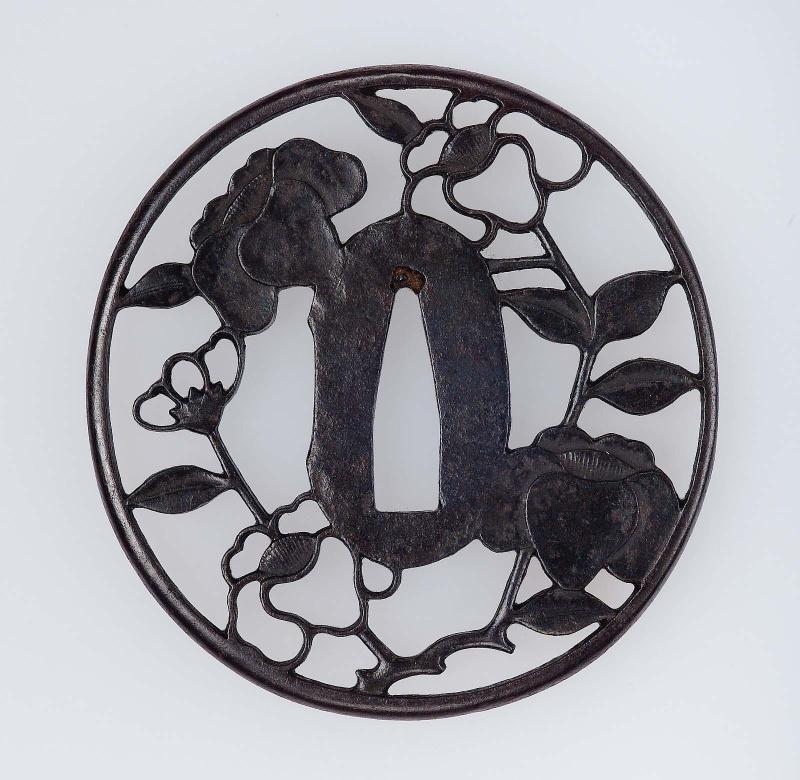 Tsuba with design of camellias