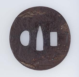 Tsuba with design of landscape with scholars