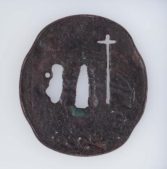 Tsuba with design of rudder and waves