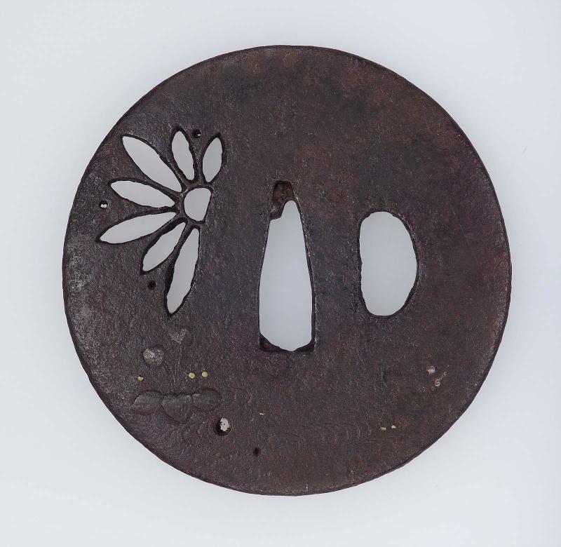 Tsuba with design of blossom and water-plants