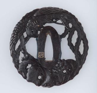 Tsuba with design of ho-o bird, paulownia and Chinese bellflowers