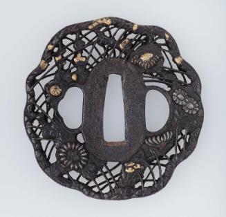 Tsuba with design of chrysanthemums and daisies