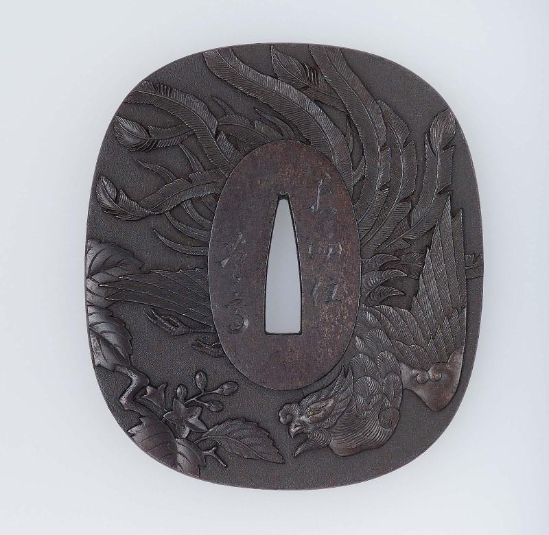 Tsuba with design of ho-o and paulownia