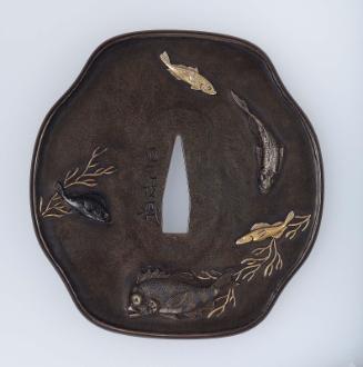 Tsuba with design of fish and weeds