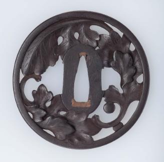 Tsuba with design of leaves and dewdrops