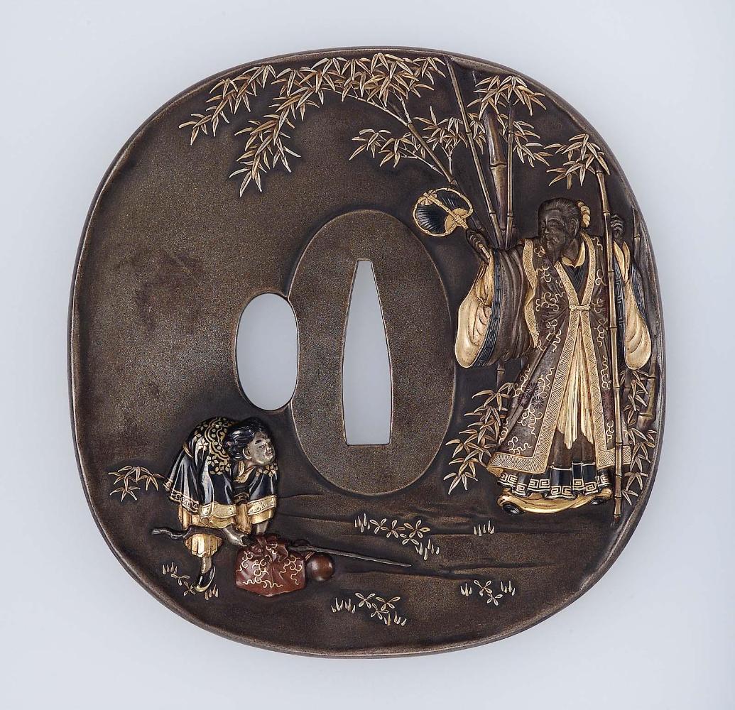 Tsuba with design of traveling Chinese scholar and attendant