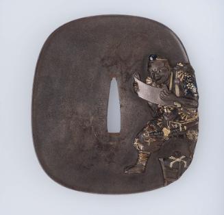 Tsuba with design of Benkei reading a scroll