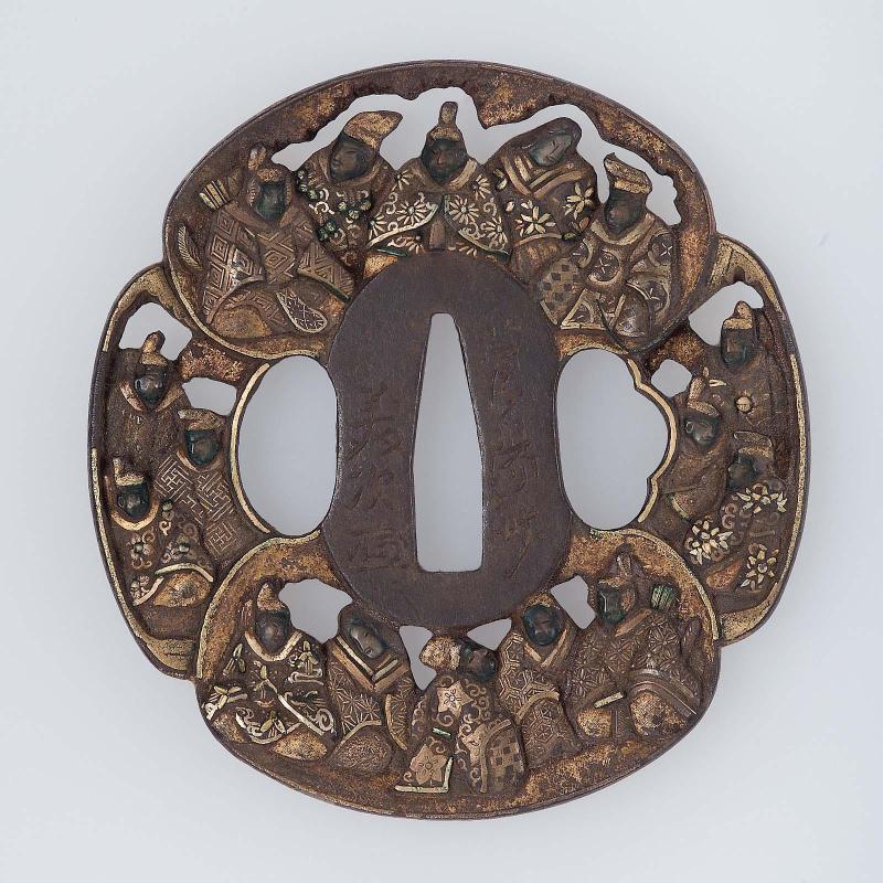 Tsuba with design of eighteen courtier-poets