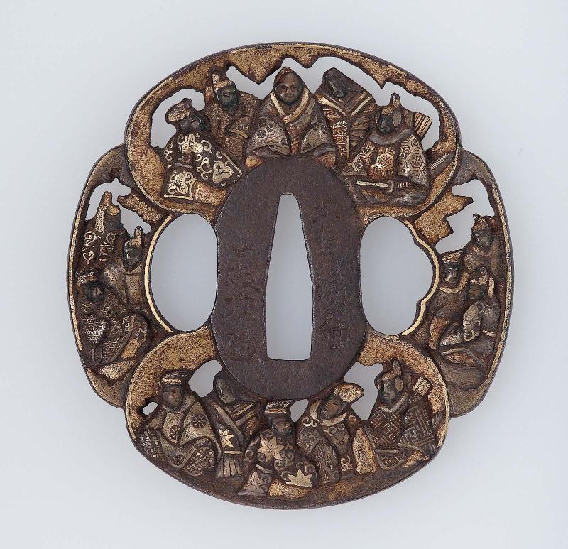 Tsuba with design of eighteen courtier-poets