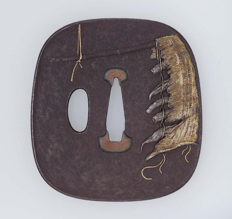 Tsuba with design of vegetables hanging to dry