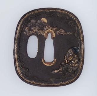 Tsuba with design of Jurojin with a stag